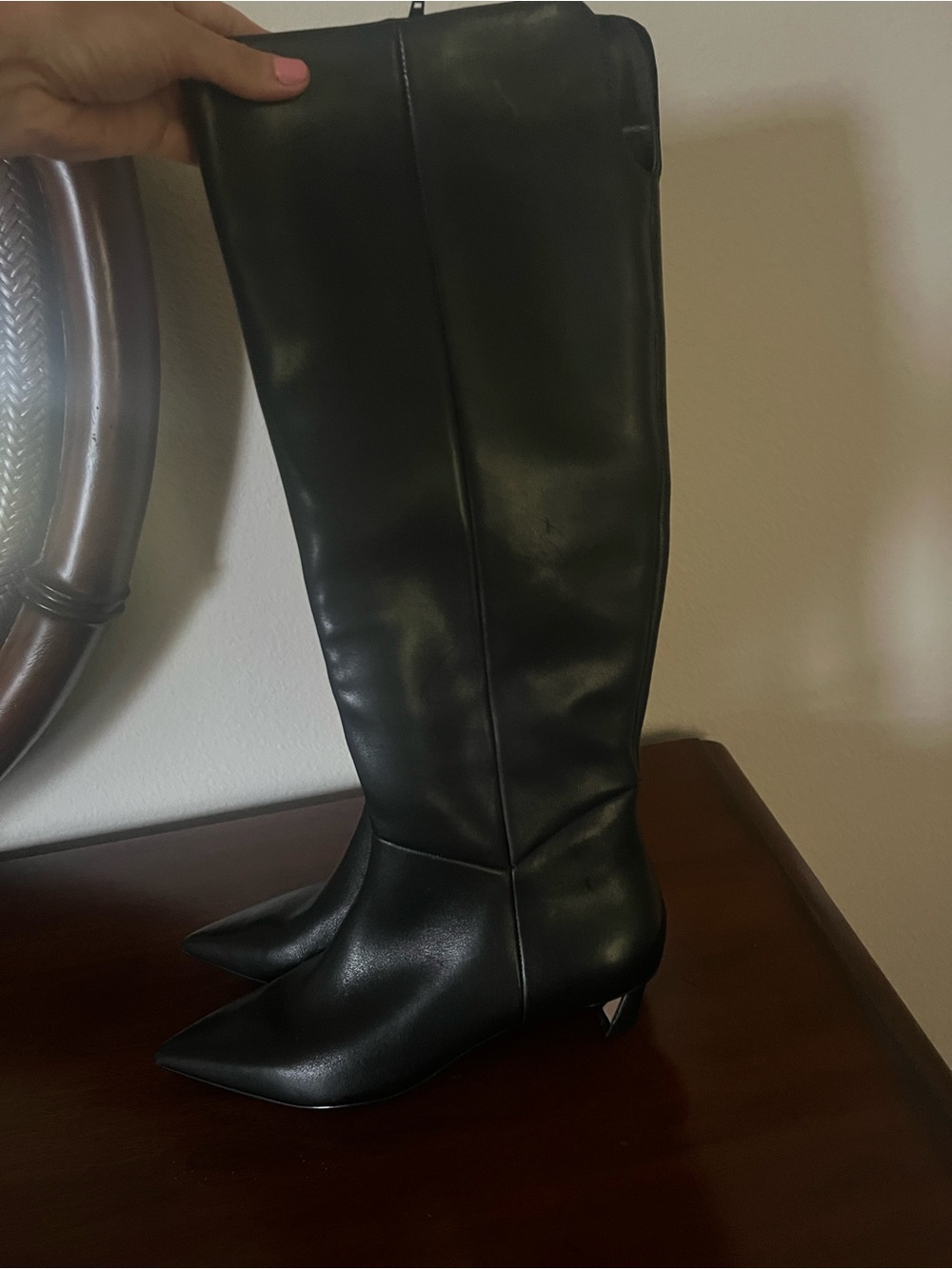Gianni Bini Black Pointed-Toe Knee Boots with Low Heel